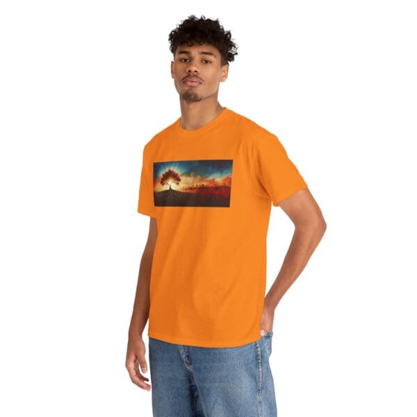 Nature-Inspired Unisex Heavy Cotton Tee with Tree Design "Guided by Resilience. United by Purpose."  "Where Roots R - Image 61