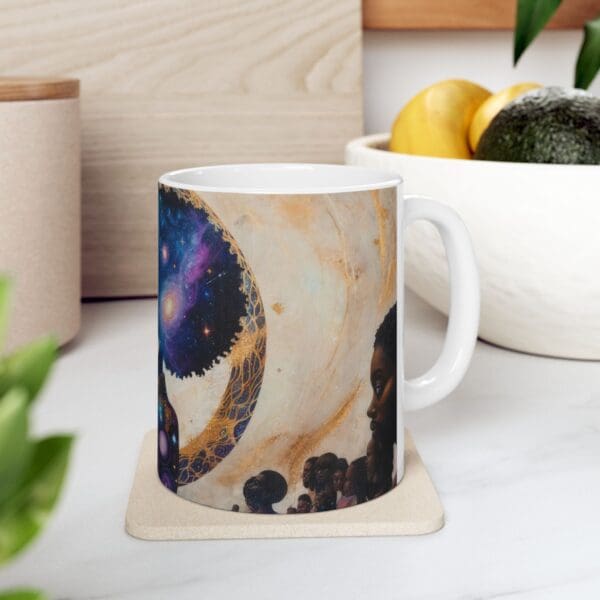 Celestial Portrait Ceramic Mug – Inspirational Coffee Cup for Space Lovers "She Holds the Galaxy. She Owns the Moment." - Image 8