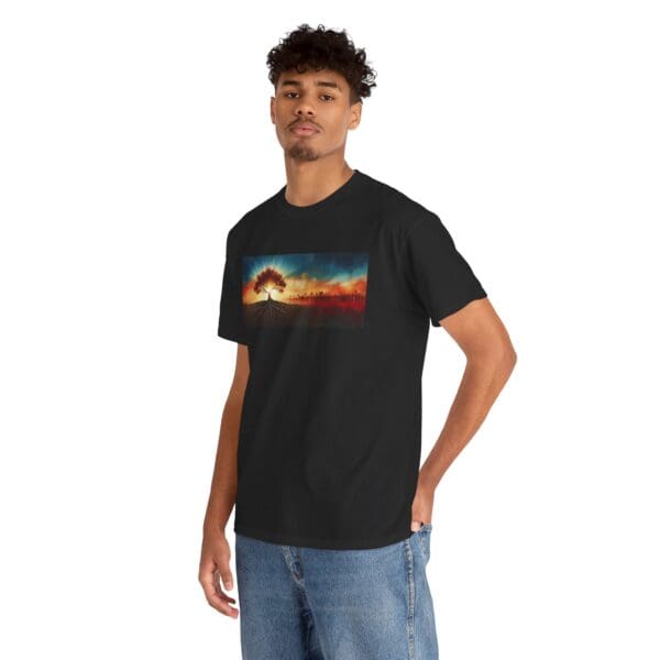 Nature-Inspired Unisex Heavy Cotton Tee with Tree Design "Guided by Resilience. United by Purpose."  "Where Roots R - Image 27