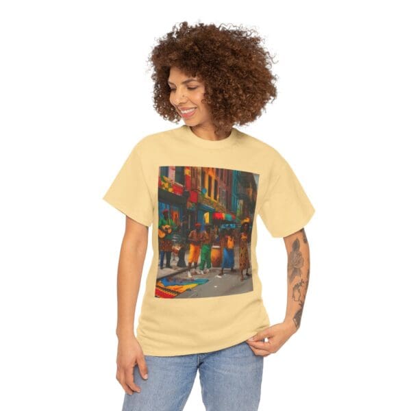 Vibrant Street Art Unisex Heavy Cotton Tee "Strings, Drums, and Stories in Motion. - Image 26