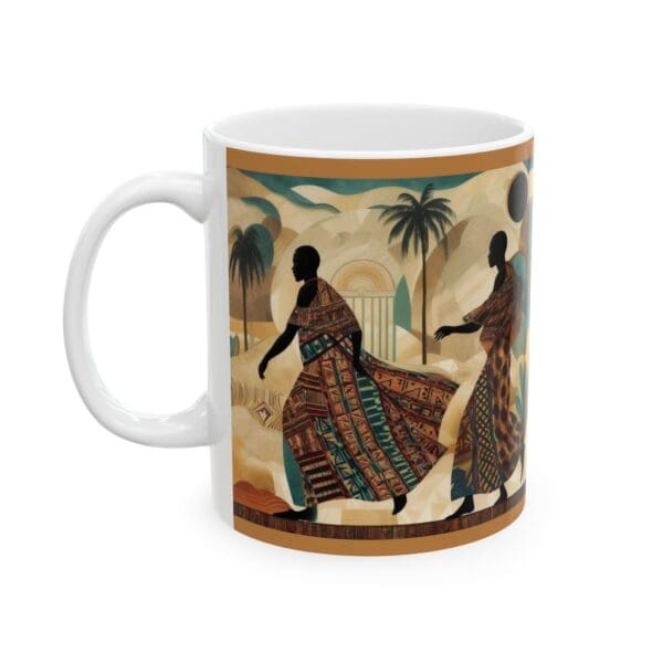 Cultural Elegance Ceramic Mug - Stylish 11oz & 15oz Coffee Cups Through the Sands of Time, We Journey On." with Artistic Design - Image 3