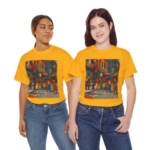 Vibrant Street Art Unisex Heavy Cotton Tee "Strings, Drums, and Stories in Motion. - Image 37