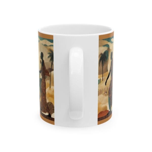 Cultural Elegance Ceramic Mug - Stylish 11oz & 15oz Coffee Cups Through the Sands of Time, We Journey On." with Artistic Design - Image 2