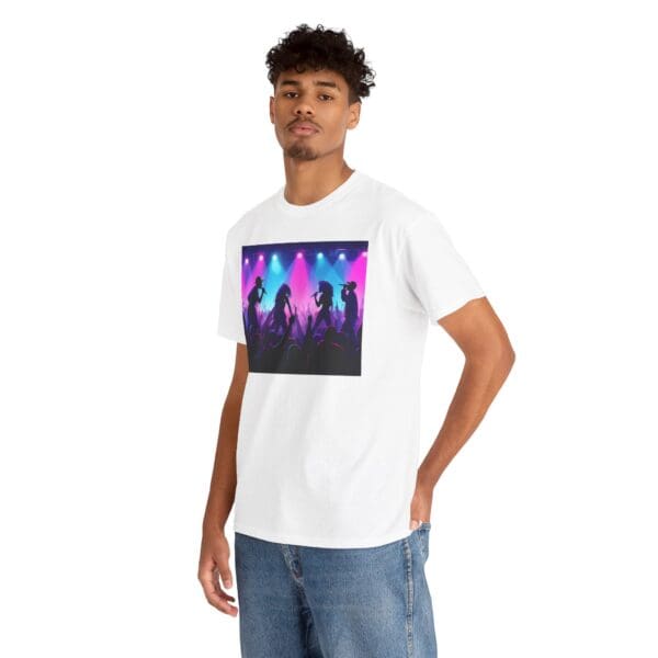 Unisex Heavy Cotton Tee - Vibrant Concert Silhouette Design "Blue & Pink Glow, Hip-Hop Takes Flight." - Image 6