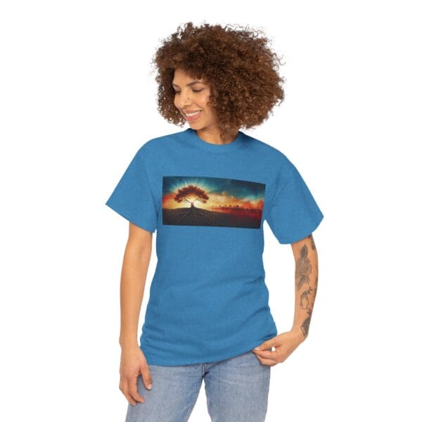 Nature-Inspired Unisex Heavy Cotton Tee with Tree Design "Guided by Resilience. United by Purpose."  "Where Roots R - Image 100