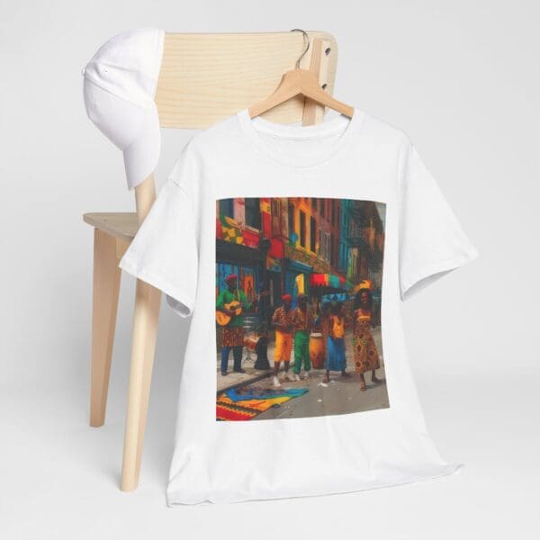 Vibrant Street Art Unisex Heavy Cotton Tee "Strings, Drums, and Stories in Motion. - Image 6