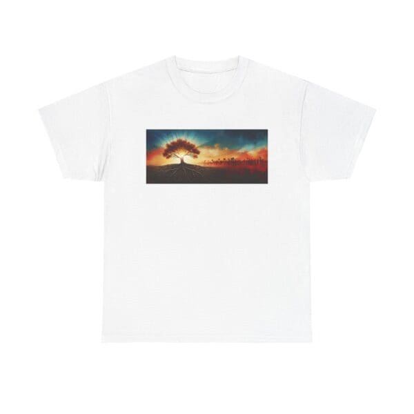 Nature-Inspired Unisex Heavy Cotton Tee with Tree Design "Guided by Resilience. United by Purpose."  "Where Roots R
