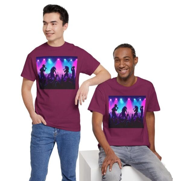 Unisex Heavy Cotton Tee - Vibrant Concert Silhouette Design "Blue & Pink Glow, Hip-Hop Takes Flight." - Image 98
