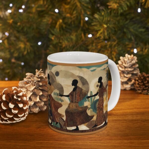 Cultural Elegance Ceramic Mug - Stylish 11oz & 15oz Coffee Cups Through the Sands of Time, We Journey On." with Artistic Design - Image 10