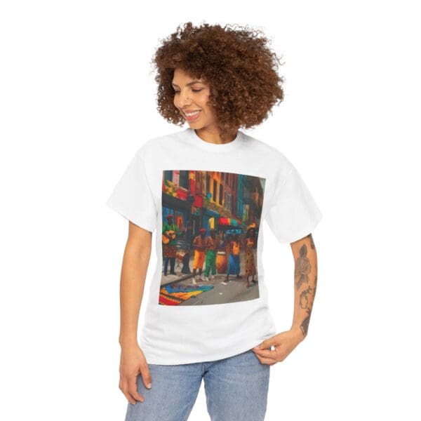 Vibrant Street Art Unisex Heavy Cotton Tee "Strings, Drums, and Stories in Motion. - Image 9