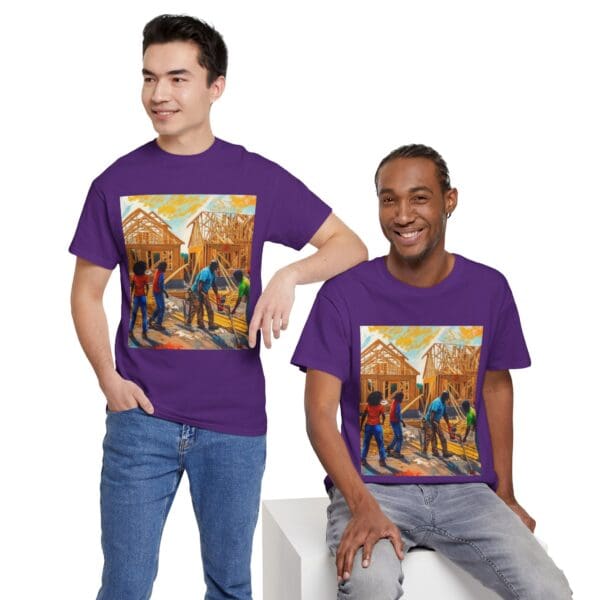 Inspirational Construction Worker Tee - Unisex Heavy Cotton Shirt Raising Walls, Uplifting Communities."  "Built by Us, Built for Us." - Image 129