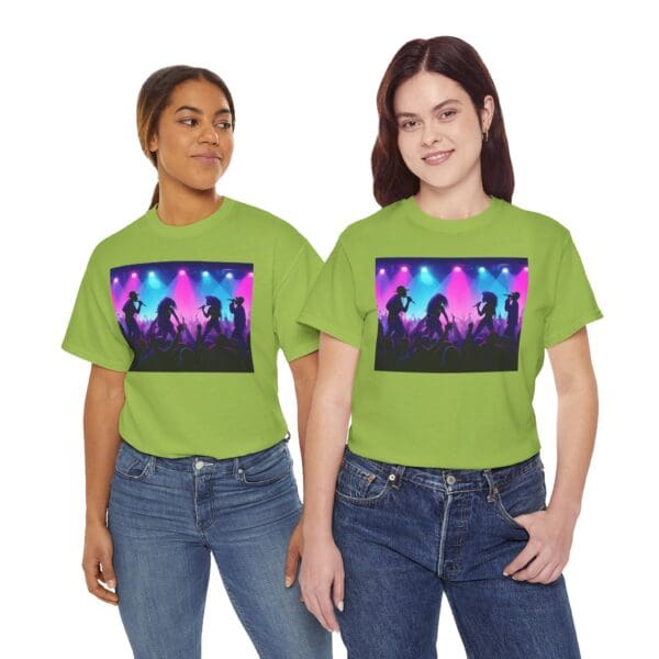 Unisex Heavy Cotton Tee - Vibrant Concert Silhouette Design "Blue & Pink Glow, Hip-Hop Takes Flight." - Image 45