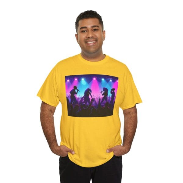 Unisex Heavy Cotton Tee - Vibrant Concert Silhouette Design "Blue & Pink Glow, Hip-Hop Takes Flight." - Image 34