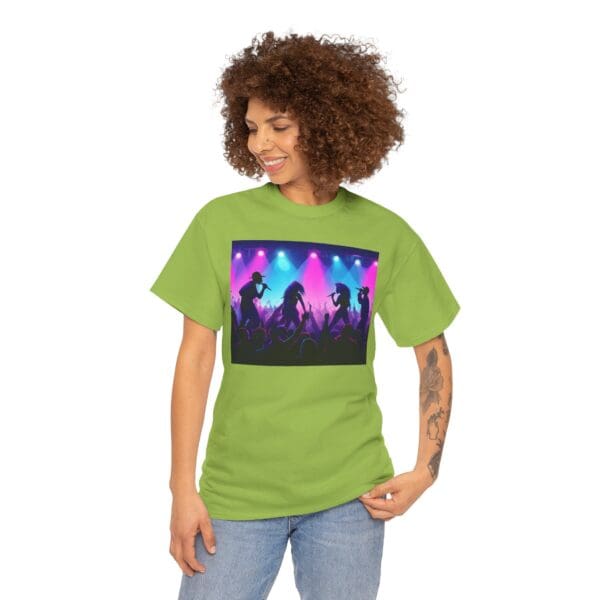 Unisex Heavy Cotton Tee - Vibrant Concert Silhouette Design "Blue & Pink Glow, Hip-Hop Takes Flight." - Image 43