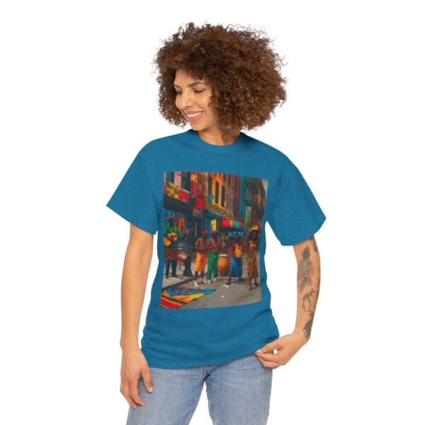 Vibrant Street Art Unisex Heavy Cotton Tee "Strings, Drums, and Stories in Motion. - Image 85