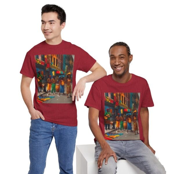 Vibrant Street Art Unisex Heavy Cotton Tee "Strings, Drums, and Stories in Motion. - Image 124