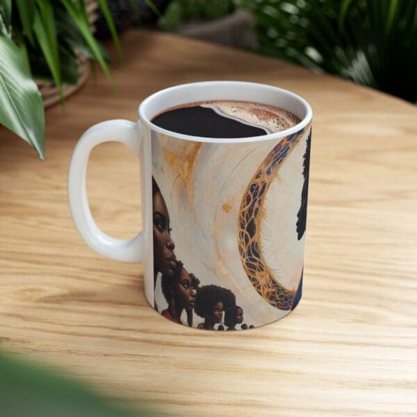 Celestial Portrait Ceramic Mug – Inspirational Coffee Cup for Space Lovers "She Holds the Galaxy. She Owns the Moment." - Image 9