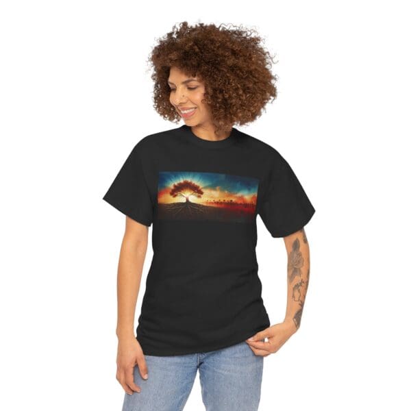 Nature-Inspired Unisex Heavy Cotton Tee with Tree Design "Guided by Resilience. United by Purpose."  "Where Roots R - Image 26