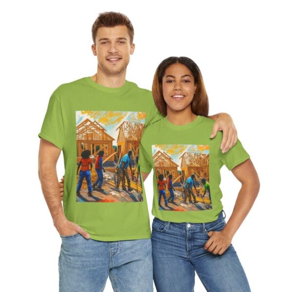 Inspirational Construction Worker Tee - Unisex Heavy Cotton Shirt Raising Walls, Uplifting Communities."  "Built by Us, Built for Us." - Image 61