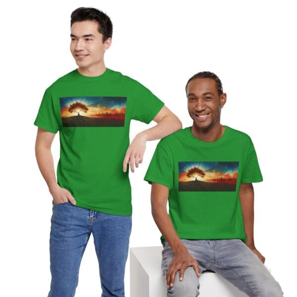 Nature-Inspired Unisex Heavy Cotton Tee with Tree Design "Guided by Resilience. United by Purpose."  "Where Roots R - Image 93