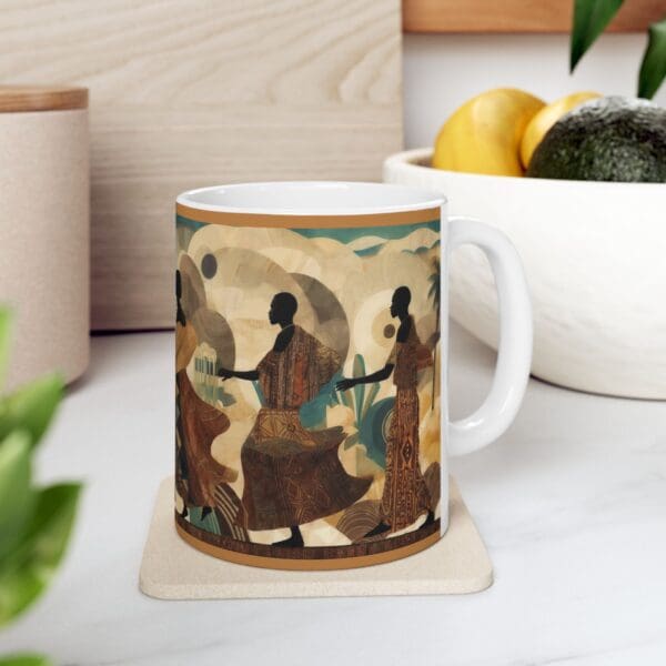 Cultural Elegance Ceramic Mug - Stylish 11oz & 15oz Coffee Cups Through the Sands of Time, We Journey On." with Artistic Design - Image 8