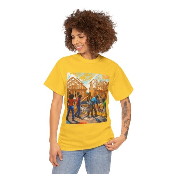 Inspirational Construction Worker Tee - Unisex Heavy Cotton Shirt Raising Walls, Uplifting Communities."  "Built by Us, Built for Us." - Image 49