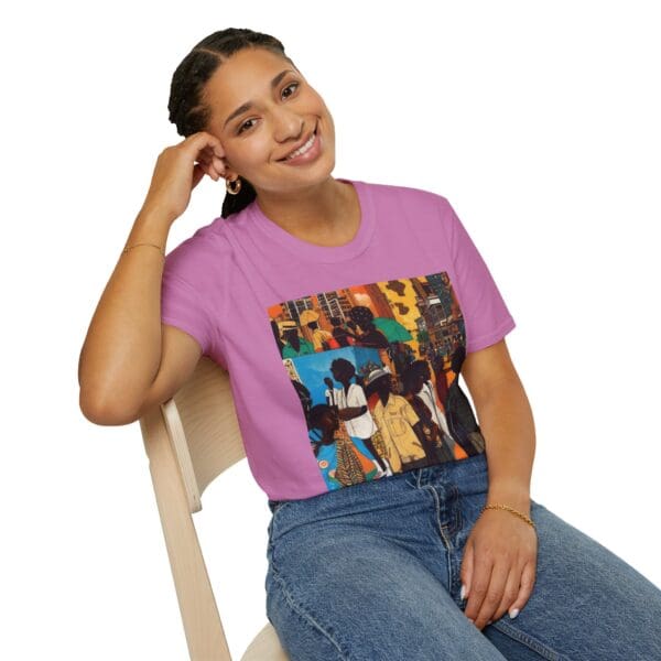 Cultural Vibes Unisex Softstyle T-Shirt - Art Inspired Design The Pulse of the City, The Strength of the Diaspora - Image 94