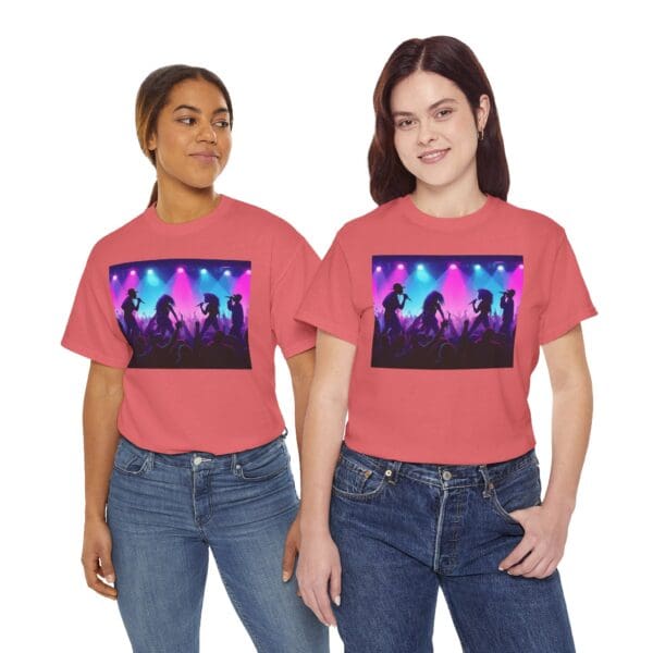 Unisex Heavy Cotton Tee - Vibrant Concert Silhouette Design "Blue & Pink Glow, Hip-Hop Takes Flight." - Image 16