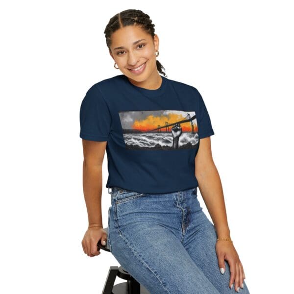 Empowerment Garment-Dyed Unisex T-Shirt - Bold Fist Design Defiant in the Storm, Rising in Strength - Image 107