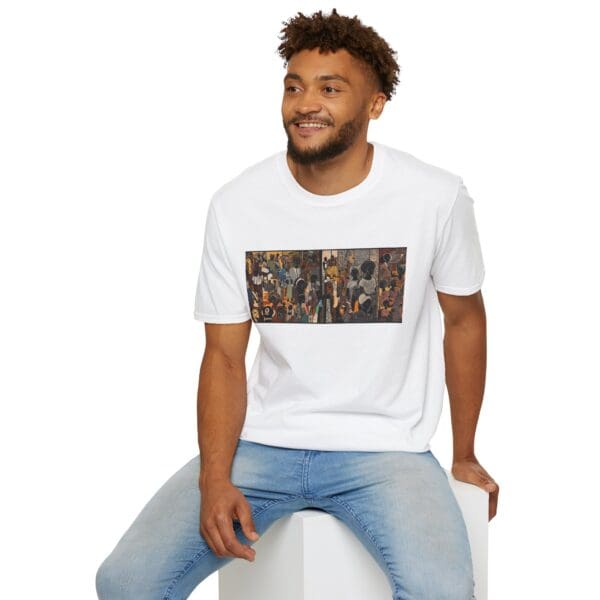 Artistic Unisex Softstyle T-Shirt - Vibrant Community Design "Wear the Movement. Live the Story." - Image 6