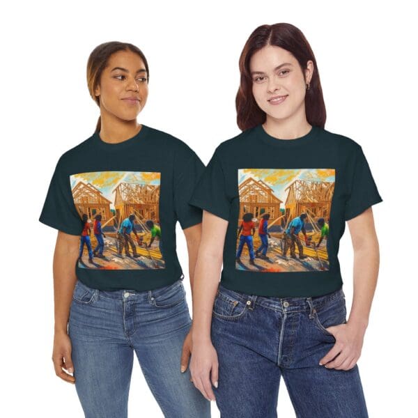 Inspirational Construction Worker Tee - Unisex Heavy Cotton Shirt Raising Walls, Uplifting Communities."  "Built by Us, Built for Us." - Image 96