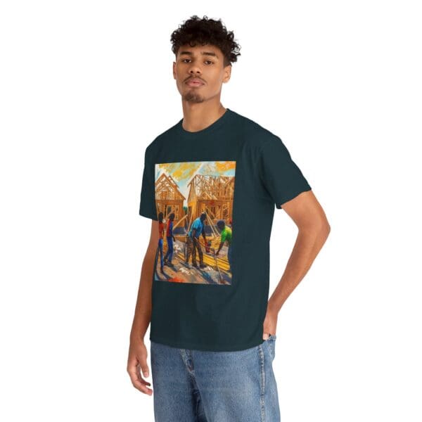 Inspirational Construction Worker Tee - Unisex Heavy Cotton Shirt Raising Walls, Uplifting Communities."  "Built by Us, Built for Us." - Image 93