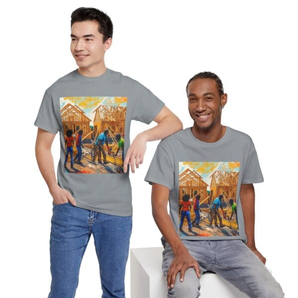 Inspirational Construction Worker Tee - Unisex Heavy Cotton Shirt Raising Walls, Uplifting Communities."  "Built by Us, Built for Us." - Image 74