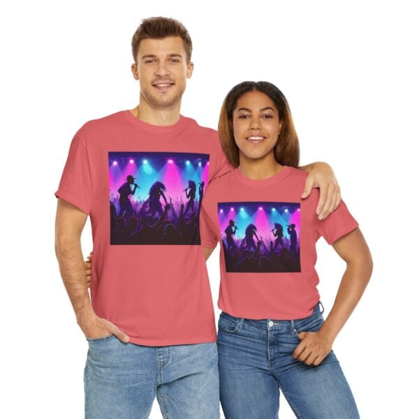 Unisex Heavy Cotton Tee - Vibrant Concert Silhouette Design "Blue & Pink Glow, Hip-Hop Takes Flight." - Image 15