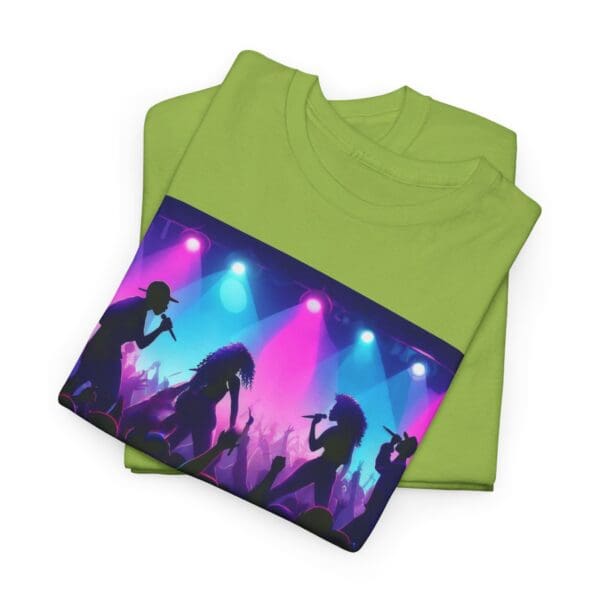 Unisex Heavy Cotton Tee - Vibrant Concert Silhouette Design "Blue & Pink Glow, Hip-Hop Takes Flight." - Image 41