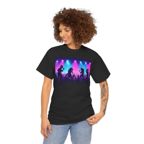 Unisex Heavy Cotton Tee - Vibrant Concert Silhouette Design "Blue & Pink Glow, Hip-Hop Takes Flight." - Image 23