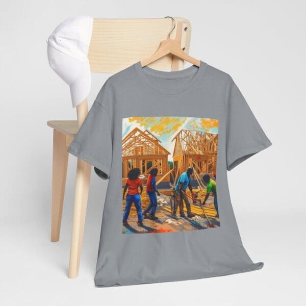 Inspirational Construction Worker Tee - Unisex Heavy Cotton Shirt Raising Walls, Uplifting Communities."  "Built by Us, Built for Us." - Image 70