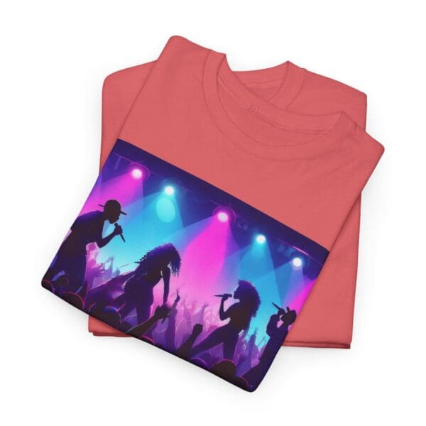 Unisex Heavy Cotton Tee - Vibrant Concert Silhouette Design "Blue & Pink Glow, Hip-Hop Takes Flight." - Image 12