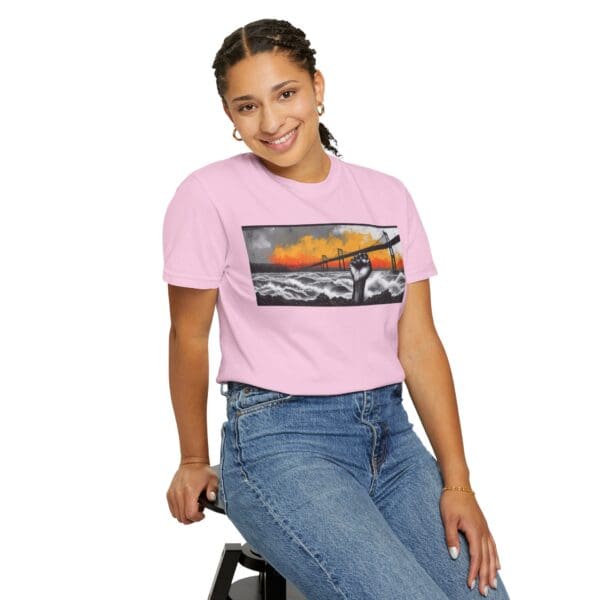 Empowerment Garment-Dyed Unisex T-Shirt - Bold Fist Design Defiant in the Storm, Rising in Strength - Image 140