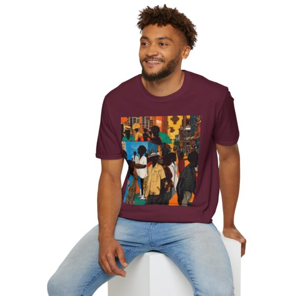 Cultural Vibes Unisex Softstyle T-Shirt - Art Inspired Design The Pulse of the City, The Strength of the Diaspora - Image 48