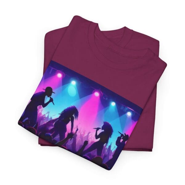 Unisex Heavy Cotton Tee - Vibrant Concert Silhouette Design "Blue & Pink Glow, Hip-Hop Takes Flight." - Image 92