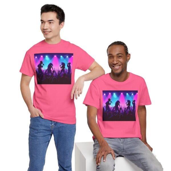 Unisex Heavy Cotton Tee - Vibrant Concert Silhouette Design "Blue & Pink Glow, Hip-Hop Takes Flight." - Image 77