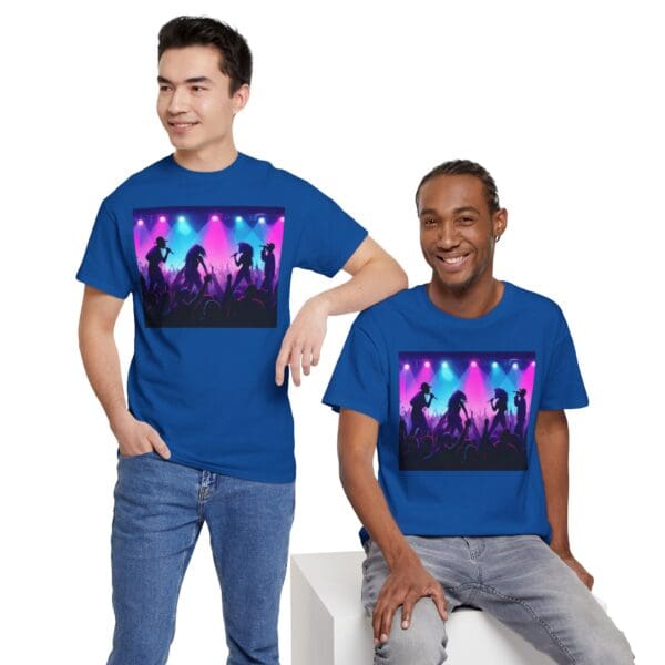 Unisex Heavy Cotton Tee - Vibrant Concert Silhouette Design "Blue & Pink Glow, Hip-Hop Takes Flight." - Image 66