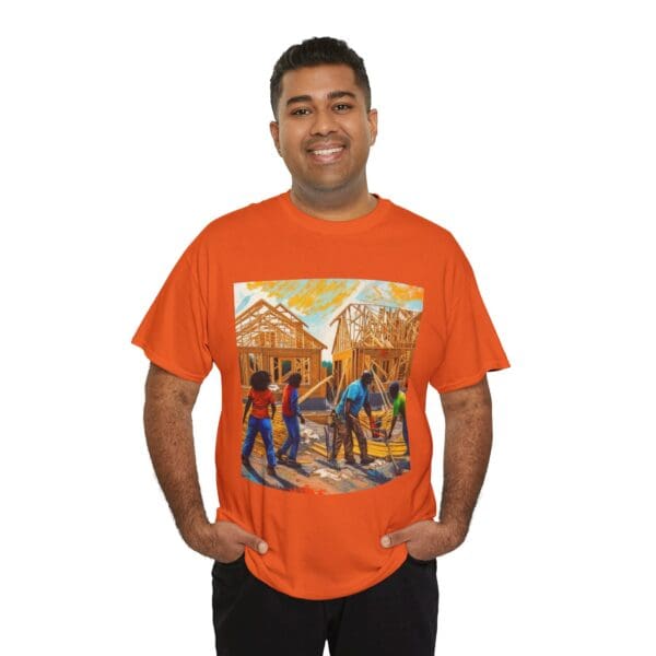 Inspirational Construction Worker Tee - Unisex Heavy Cotton Shirt Raising Walls, Uplifting Communities."  "Built by Us, Built for Us." - Image 40