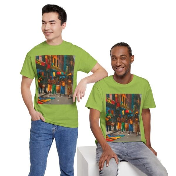 Vibrant Street Art Unisex Heavy Cotton Tee "Strings, Drums, and Stories in Motion. - Image 57