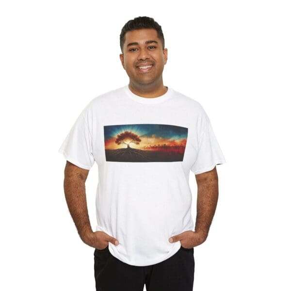Nature-Inspired Unisex Heavy Cotton Tee with Tree Design "Guided by Resilience. United by Purpose."  "Where Roots R - Image 8