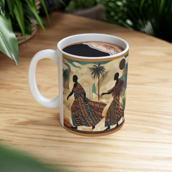 Cultural Elegance Ceramic Mug - Stylish 11oz & 15oz Coffee Cups Through the Sands of Time, We Journey On." with Artistic Design - Image 9