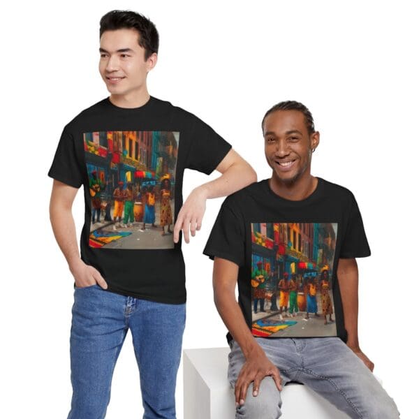 Vibrant Street Art Unisex Heavy Cotton Tee "Strings, Drums, and Stories in Motion. - Image 19