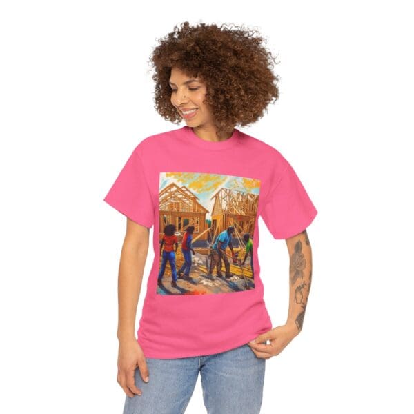 Inspirational Construction Worker Tee - Unisex Heavy Cotton Shirt Raising Walls, Uplifting Communities."  "Built by Us, Built for Us." - Image 137