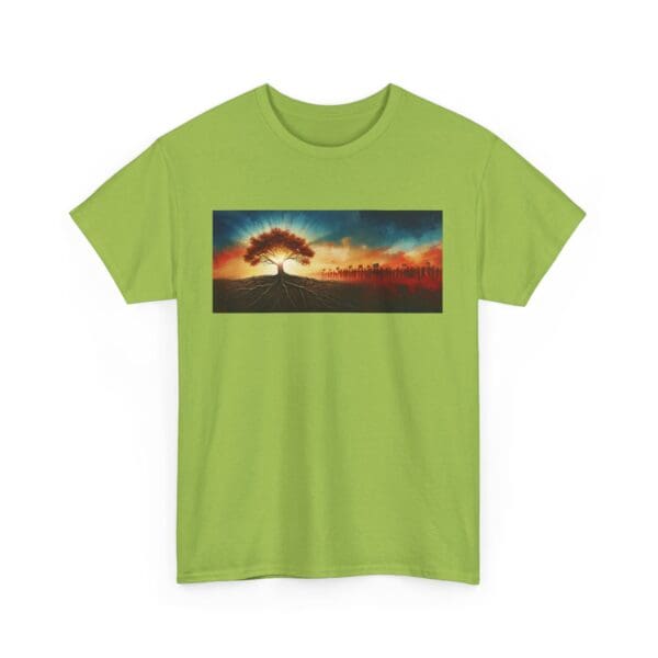 Nature-Inspired Unisex Heavy Cotton Tee with Tree Design "Guided by Resilience. United by Purpose."  "Where Roots R - Image 76